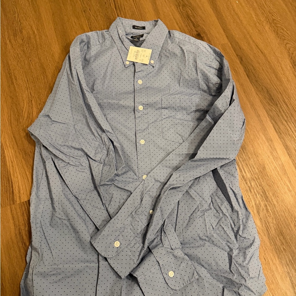 Blue Polka Dot Button-Up Shirt